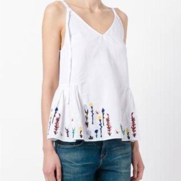 M.I.H. Embroidered Top 56% Linen 44% Cotton Floral Garden Prairie Sz L - Picture 2 of 4